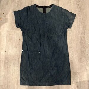 Rag & Bone Dress M Blue Denim Chambray Jean Short Shift Pocket Short Sleeve USA